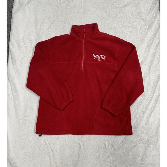 Vintage Ohio State Buckeyes Embroidered Red 1/4 Zip Fleece Pullover Size Large - Picture 1 of 10